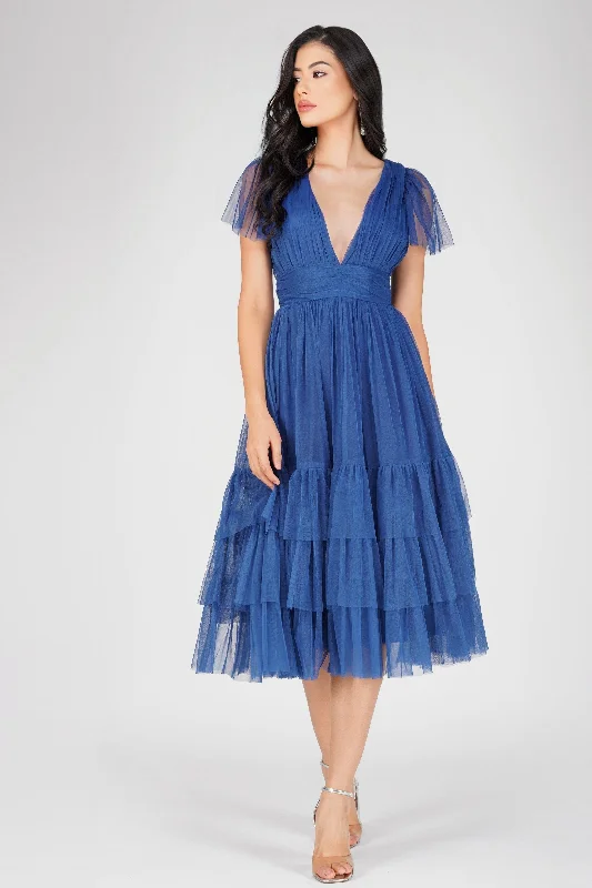 Madison Cobalt Blue Tulle Bridesmaid Midi Dress