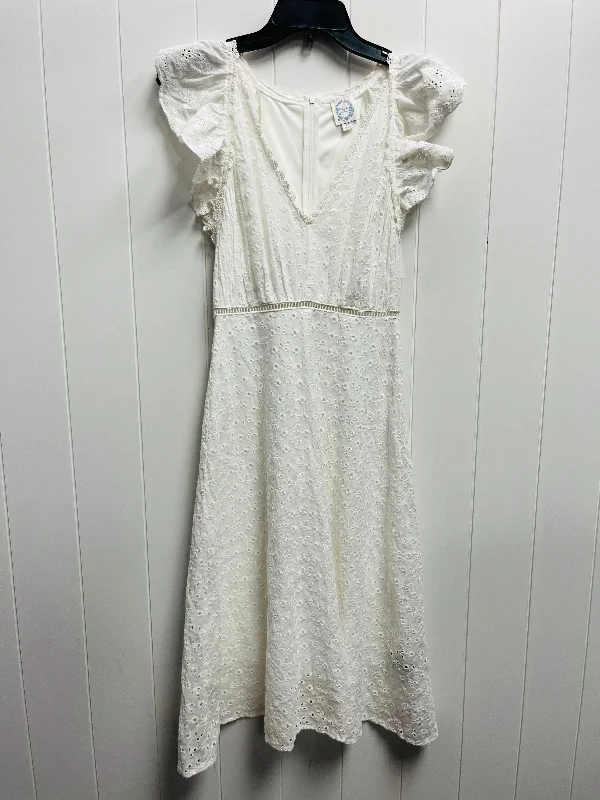 White Dress Casual Midi Blue Rain, Size Xs