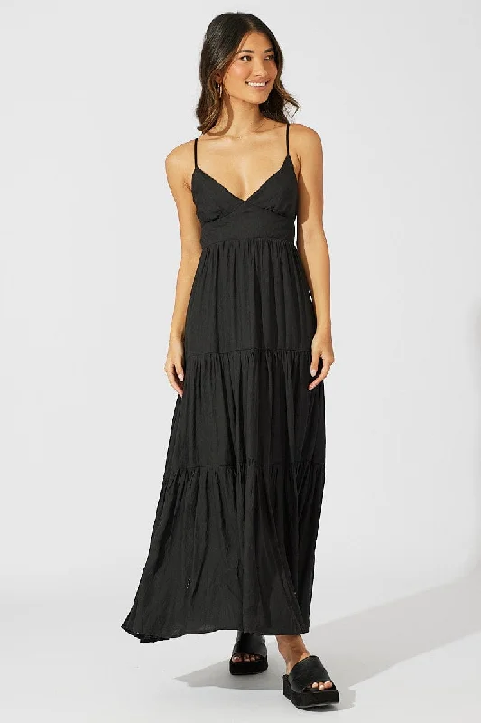 Black Maxi Dress Tiered Sleeveless