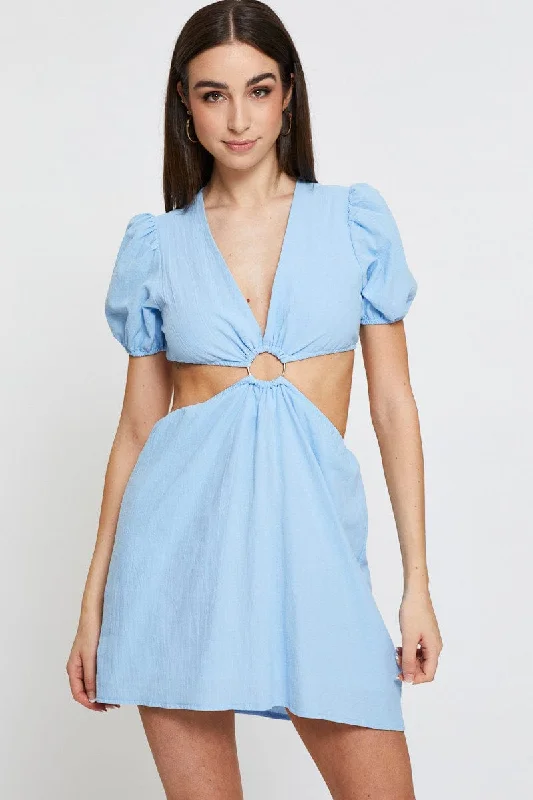 Blue Mini Dress Short Sleeve