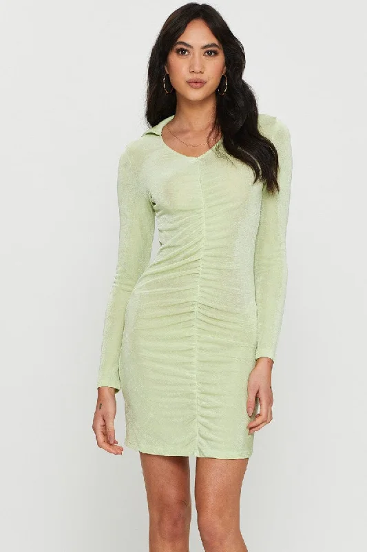 Green Mini Dress Long Sleeve