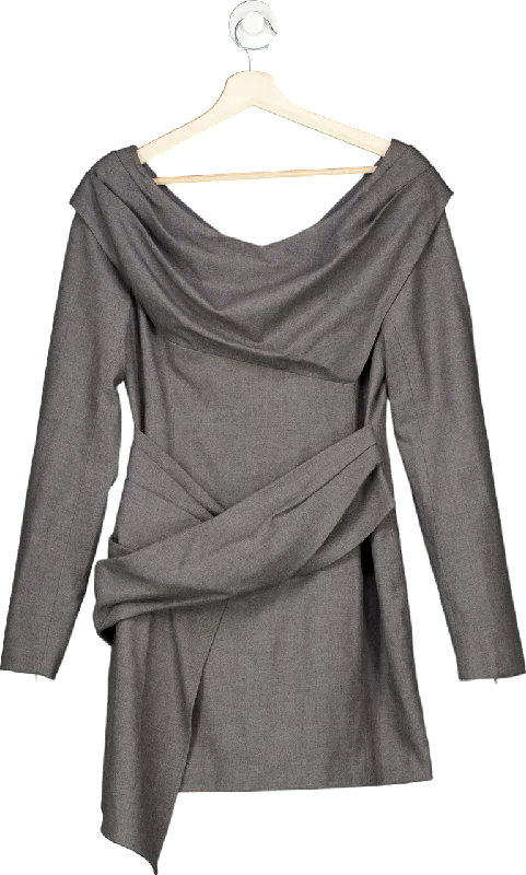 Karen Millen Grey Marl Wool Mix Bardot Mini Dress UK 10