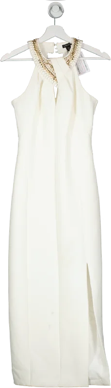 Karen Millen White Enamel Chain Detail Halter Maxi Dress UK 8