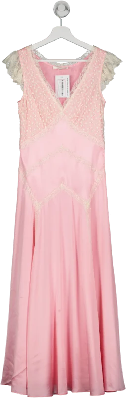 Love Shack Fancy Pink Provencia Silk Maxi Dress UK 4