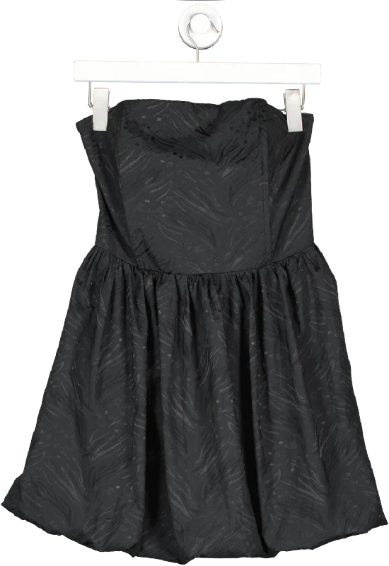 New Look Black Satin Jacquard Bandeau Mini Puff Dress UK 12