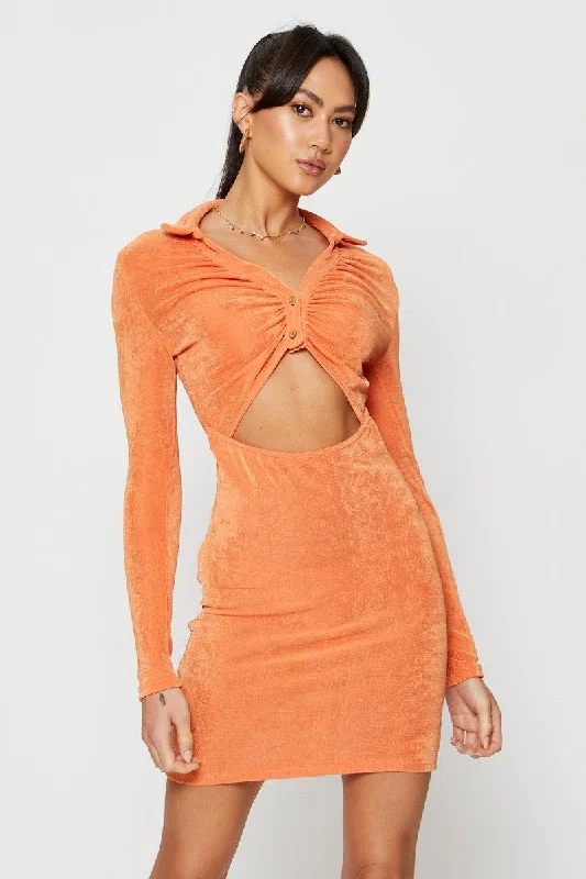 Orange Mini Dress Slinky Jersey Cut Out