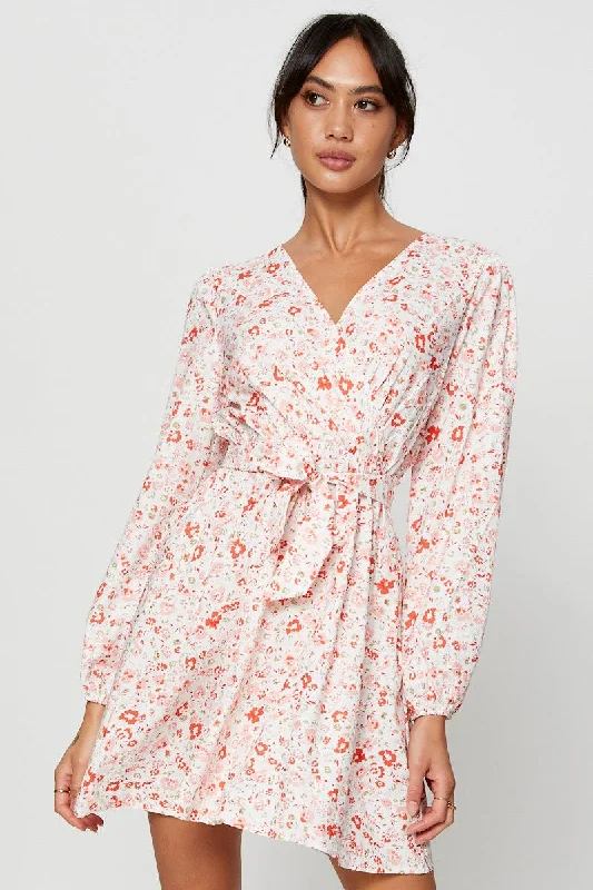 Print Wrap Dress Long Sleeve Mini