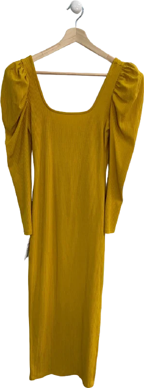 Topshop Yellow Ribbed Puff Sleeve Mini Dress UK 10