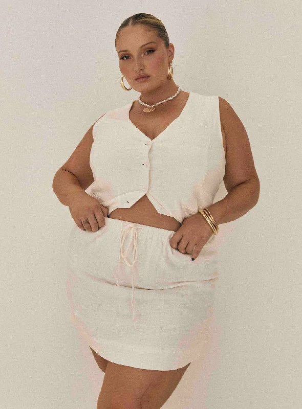 Evry Linen Blend Mini Skirt White Curve