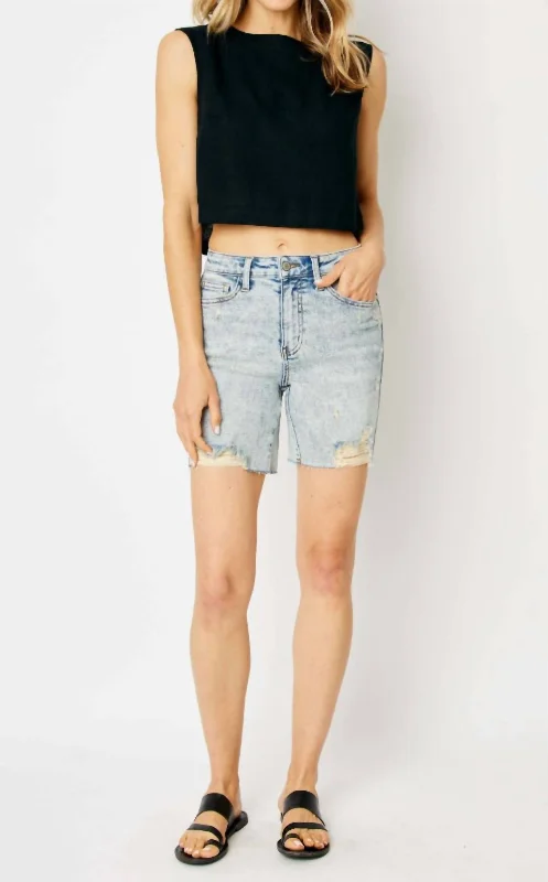 Destroyed Boyfriend Shorts In Blue