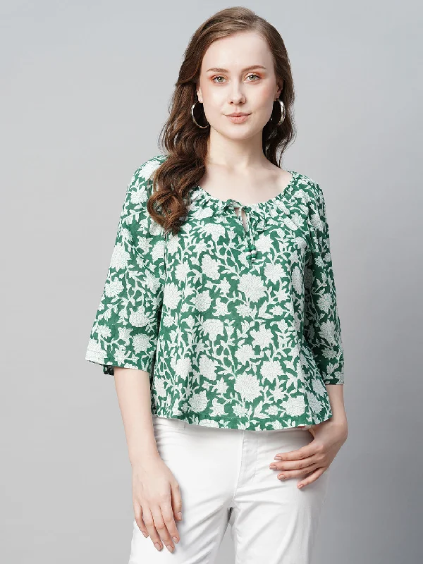 Women's Green Cotton Regular Fit Blouse