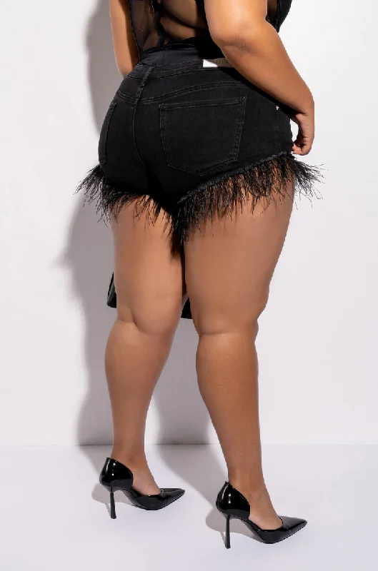 PLUS HIGH RISE FEATHER SHORTS