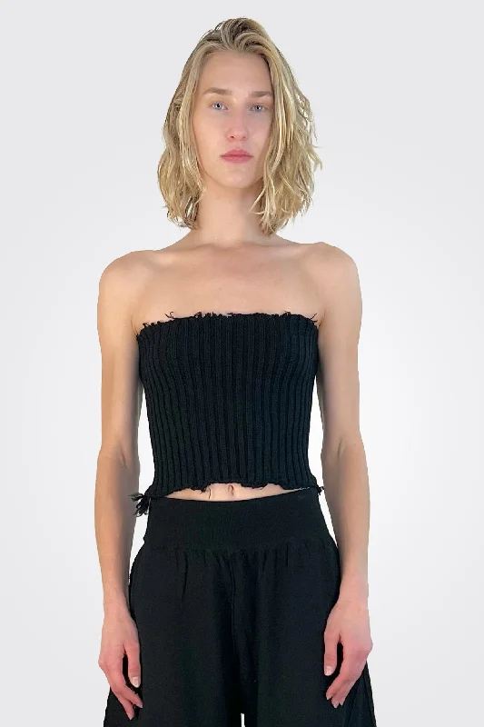 Raw Hem Tube Top - Black