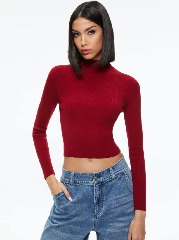 Senaida Cropped Mock Neck Pullover - Bordeaux