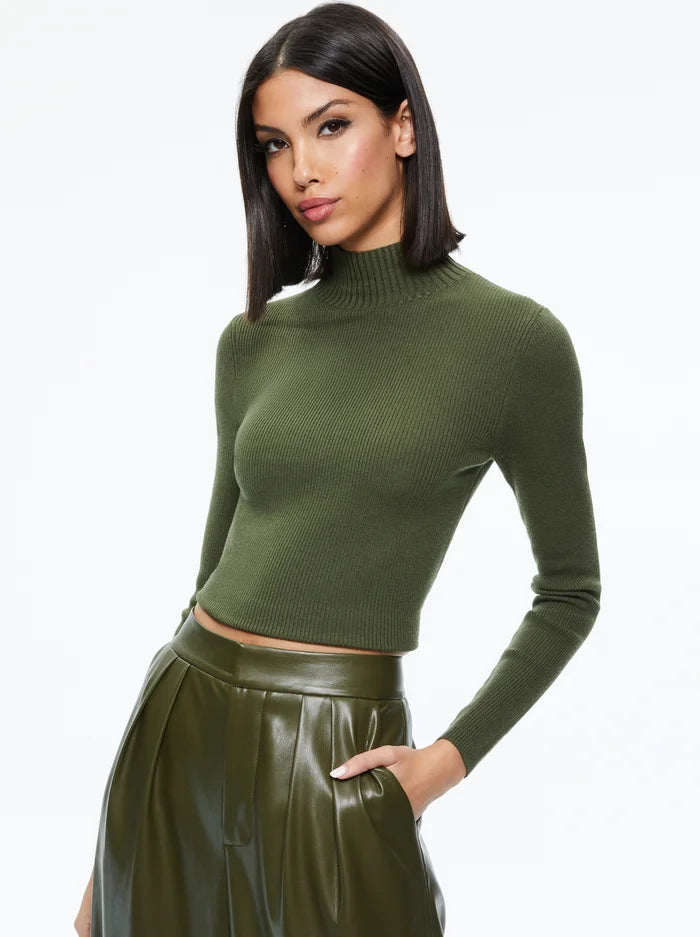 Senaida Cropped Mock Neck Pullover - Olive