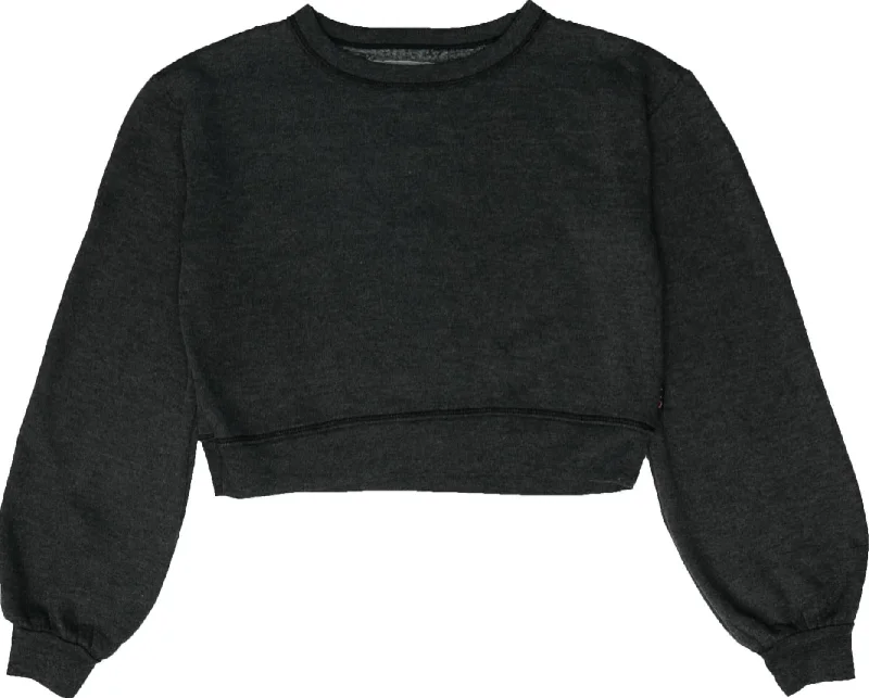 Cropped Puff Sleeve Sweatshirt In Charcoal Black