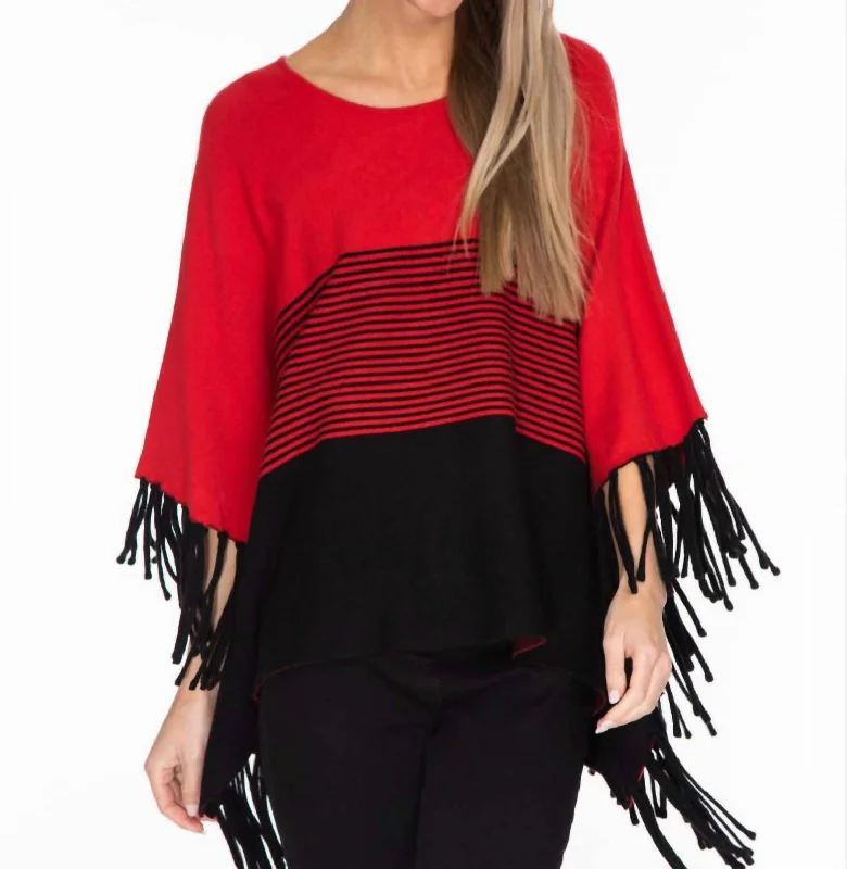 Day Dreaming Poncho Sweater In Ruby Red