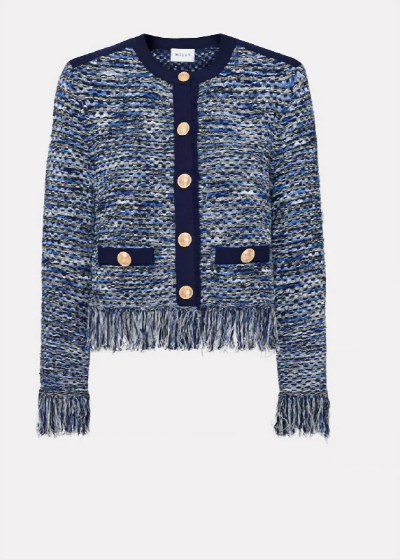 Kaia Textured Knit Cardigan Jacket In Navy