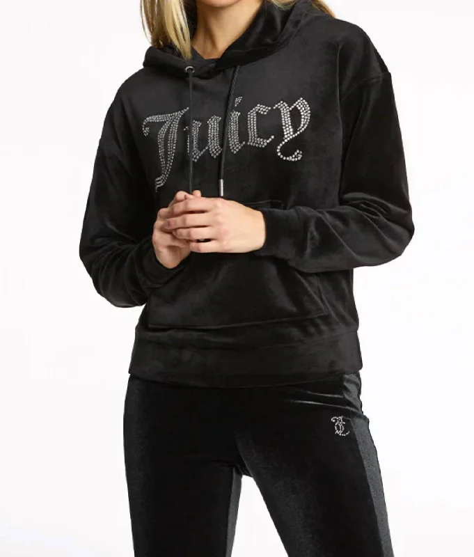 Oversized Big Bling Velour Hoodie In Liquorice