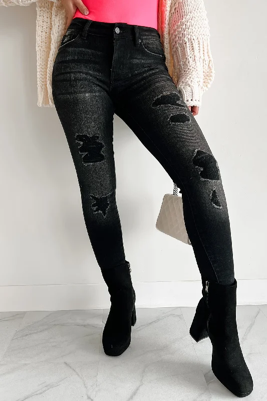 So In Sync Mid-Rise Distressed Kancan Skinny Jeans (Black)