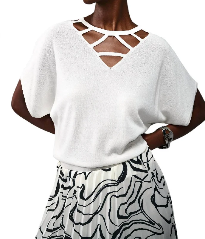 V-Neck Cutout Top In White