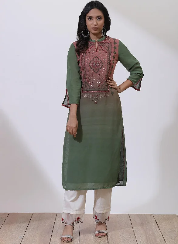 Brick Dust Dual Tone Collection Kurta With Embroidery