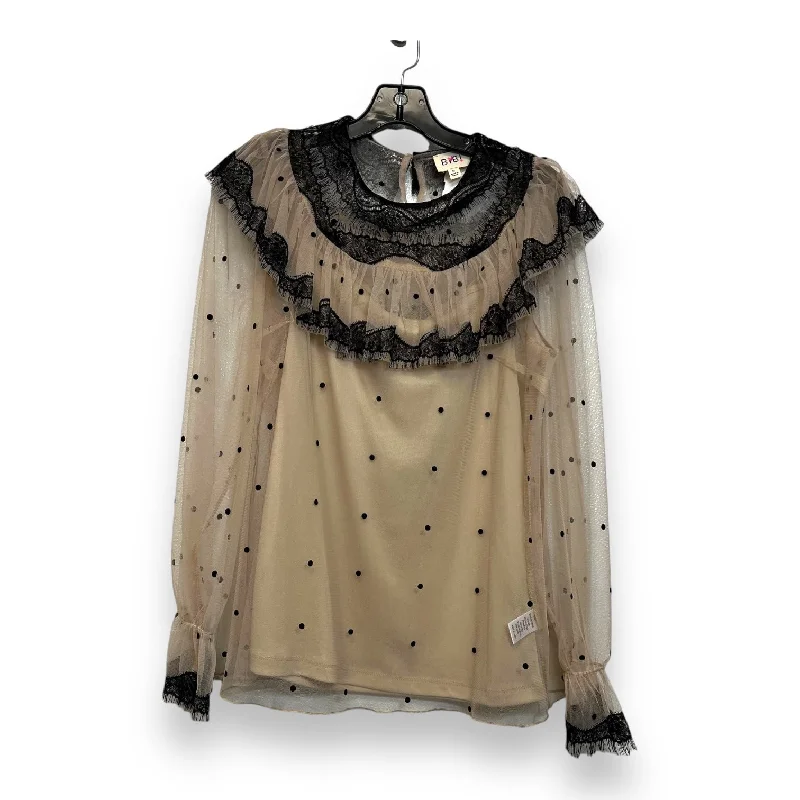 Top Long Sleeve By Bibi In Black Cream, Size: M