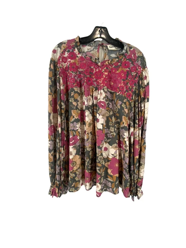 Top Long Sleeve By Savanna Jane In Floral Print, Size: L