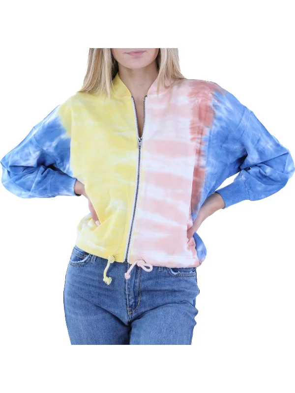 Hang Tight Womens Tie-Dye Crop Bomber Jacket