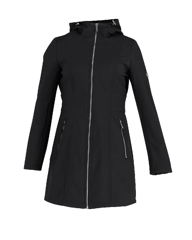 Michael Kors Hooded Zip Up Jacket in Black Polyester