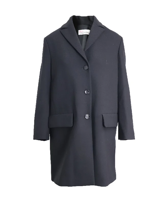 Red Valentino Single-Breasted Coat in Black Cotton