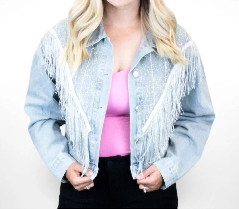 Sparkle Denim Jacket In Blue