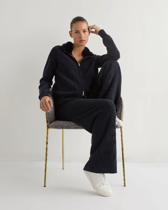 Women's Honeycomb Knit Cashmere Trouser Navy Blue