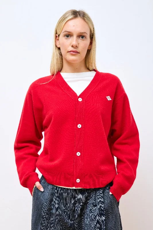 V Neck Cardigan Red