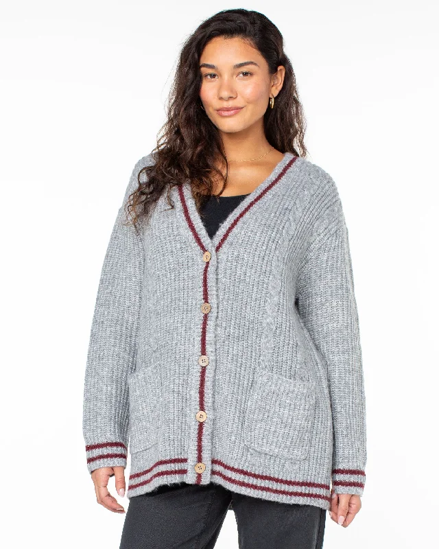 Game Day Long Button Up Cardigan - Heritage Heather